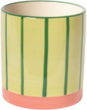 Bloempot met smalle streep - groen/roze